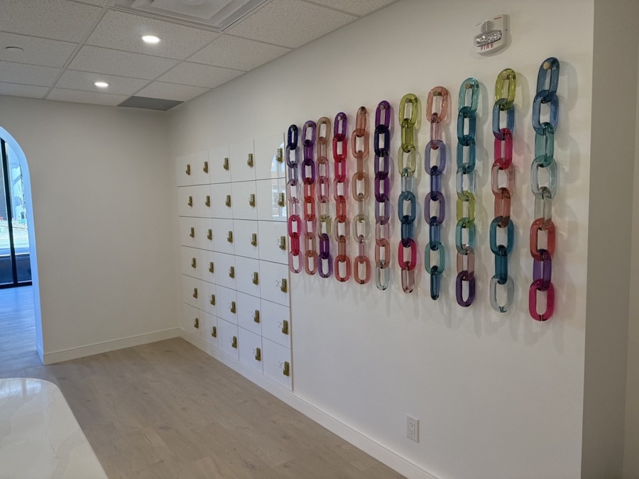 Reformed studio locker room — reception view