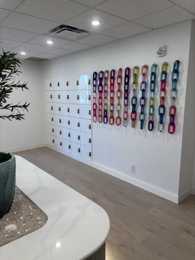 Reform studio interior showing locker wall and reception area