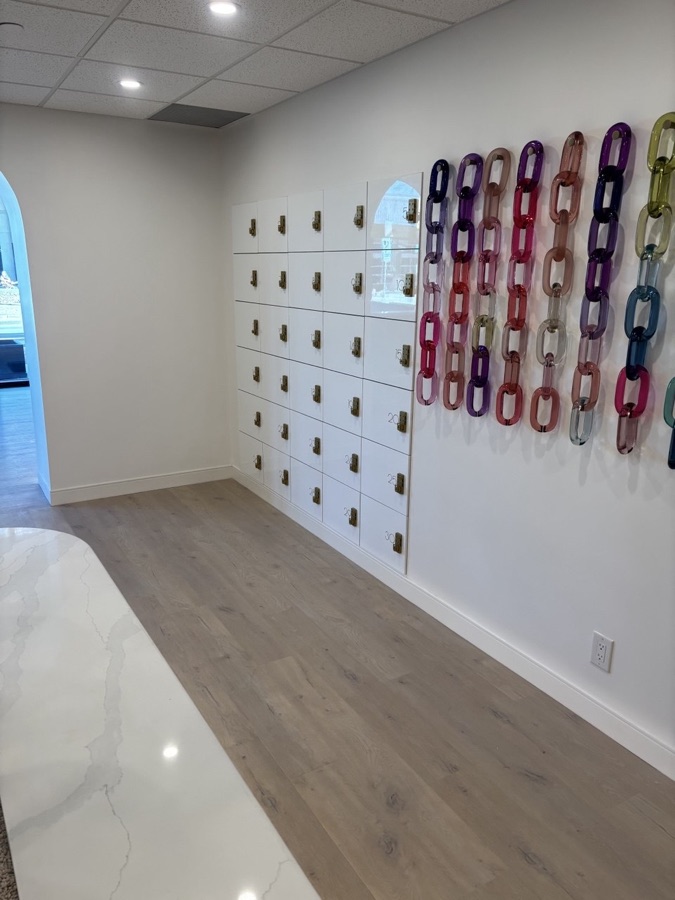 Angled view of the Reformed studio locker wall